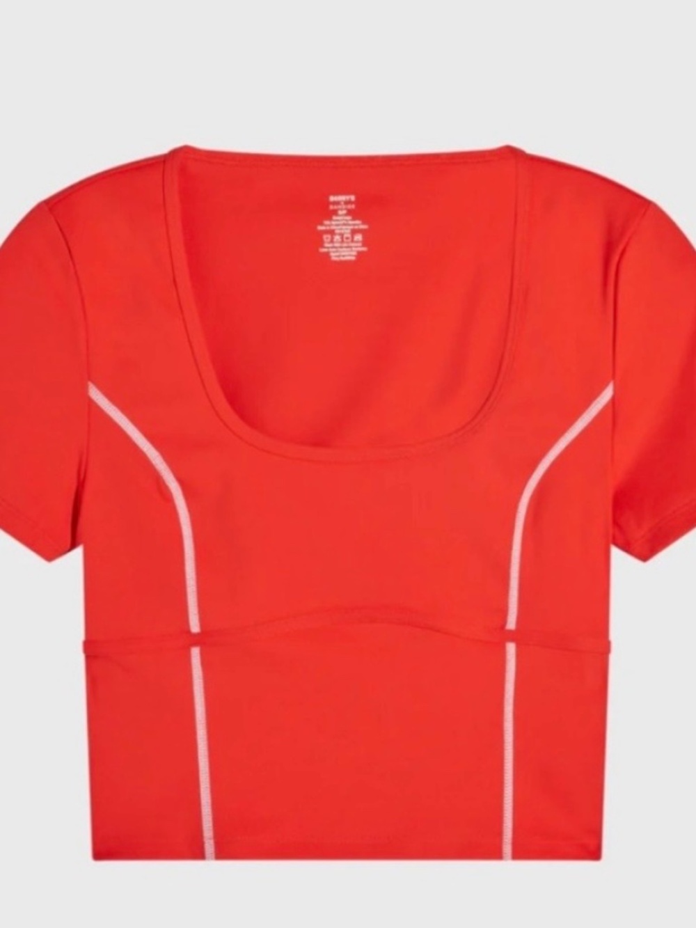 Barrys Bandier Active Workout Stretch Crop Short Sleeve Top Red White Womens M